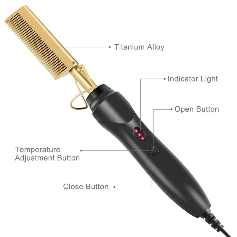 Peigne chauffant électrique, lisseur, fer à friser, brosse lissante pour cheveux secs et humides, outils de coiffure