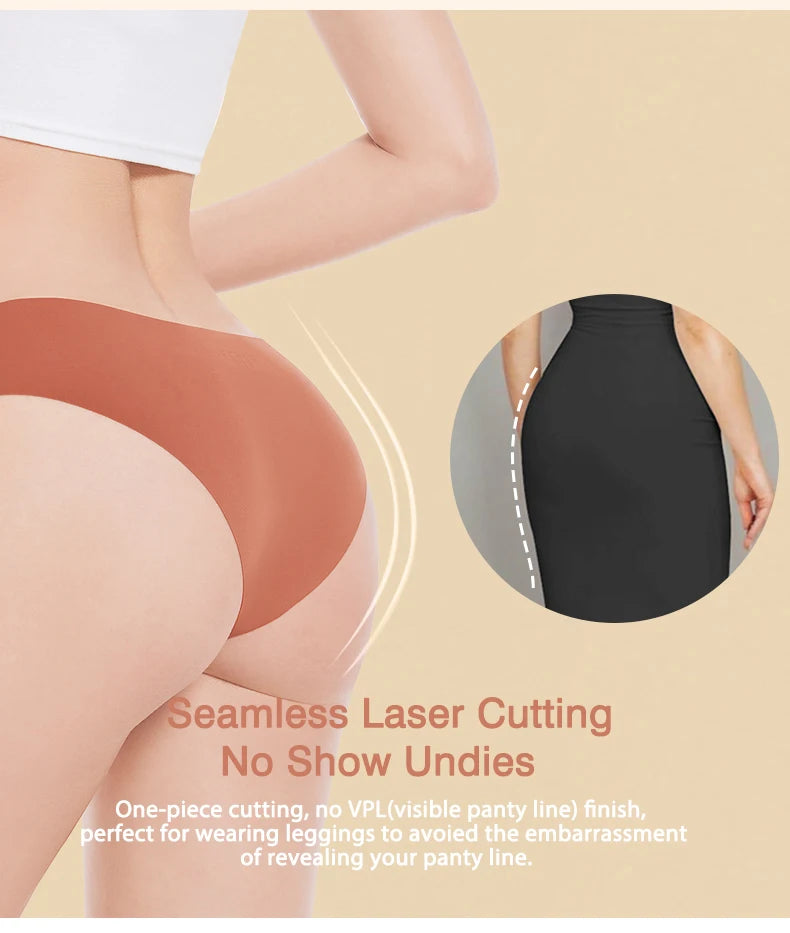 Ensemble de 3 culottes sans coutures pour femme, respirantes, taille basse, sexy, en soie unie, invisibles.