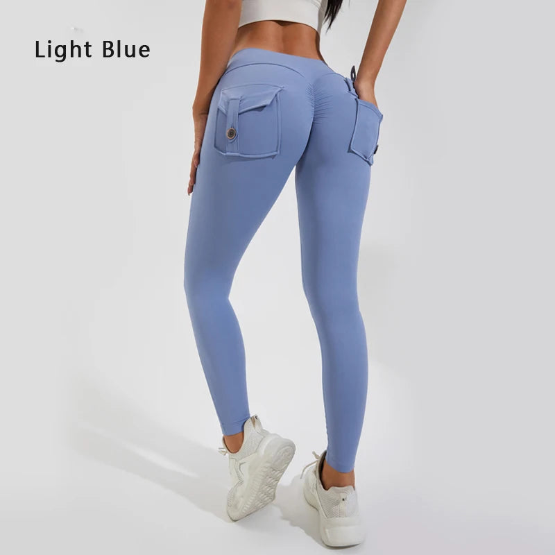 Pantalon de yoga en nylon DIAS FIT JOY, avec poches arrière, effet push-up, respirant et sans coutures apparentes.