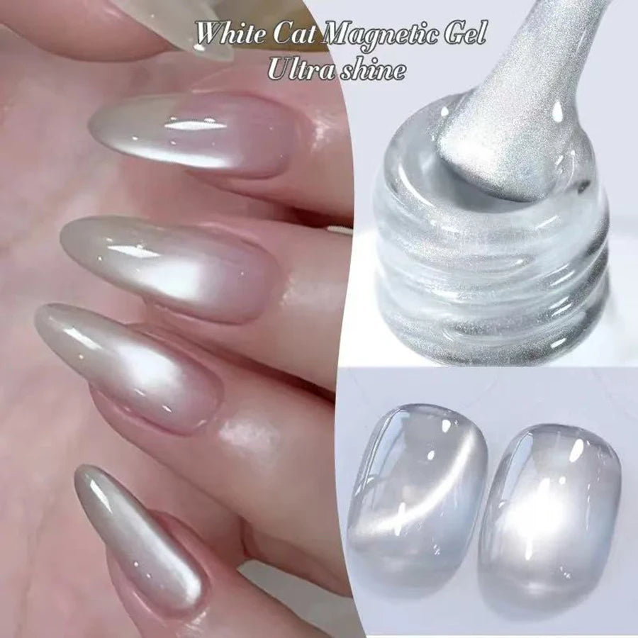 1-9 piezas TC Flow Light White Cat Eye Gel Nail Polish Ultra Shine Soak Off UV Gel Mirror Glass Cat Magnet Gel Barnish Suministros para uñas