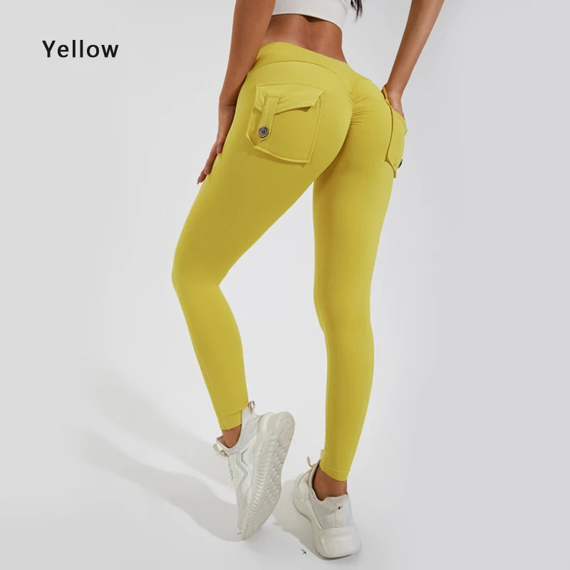 Pantalon de yoga en nylon DIAS FIT JOY, avec poches arrière, effet push-up, respirant et sans coutures apparentes.