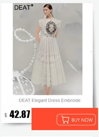 DEAT Elegant Dress O-neck Embroidery Gauze Patchwork A-line Solid Women's Evening Party Dresses 2026 Spring New Fashion 35Z927