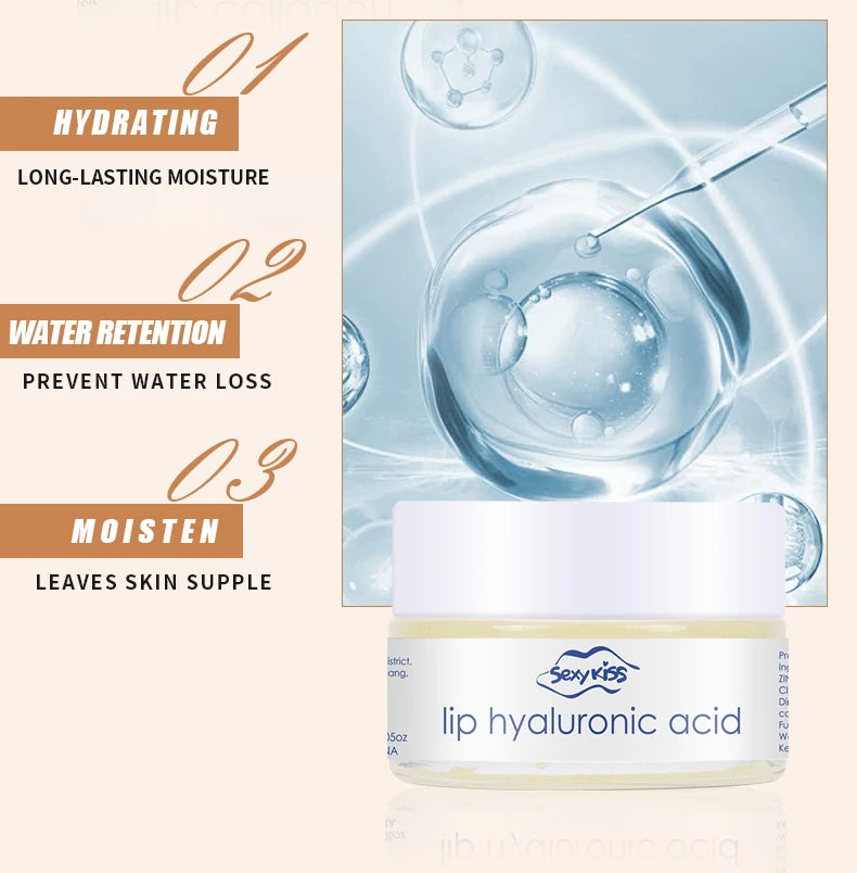 Masque de nuit pour les lèvres à l'acide hyaluronique et au collagène (20 g) : hydratation intense et longue durée, exfoliation, jour et nuit. Idéal comme cadeau.