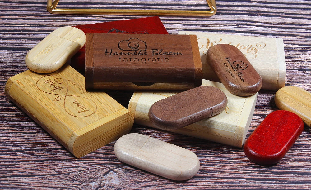 JASTER Lot de 10 clés USB 2.0 en bois (logo personnalisable) - 4 Go, 8 Go, 16 Go, 32 Go, 64 Go, 128 Go - Cadeau de mariage