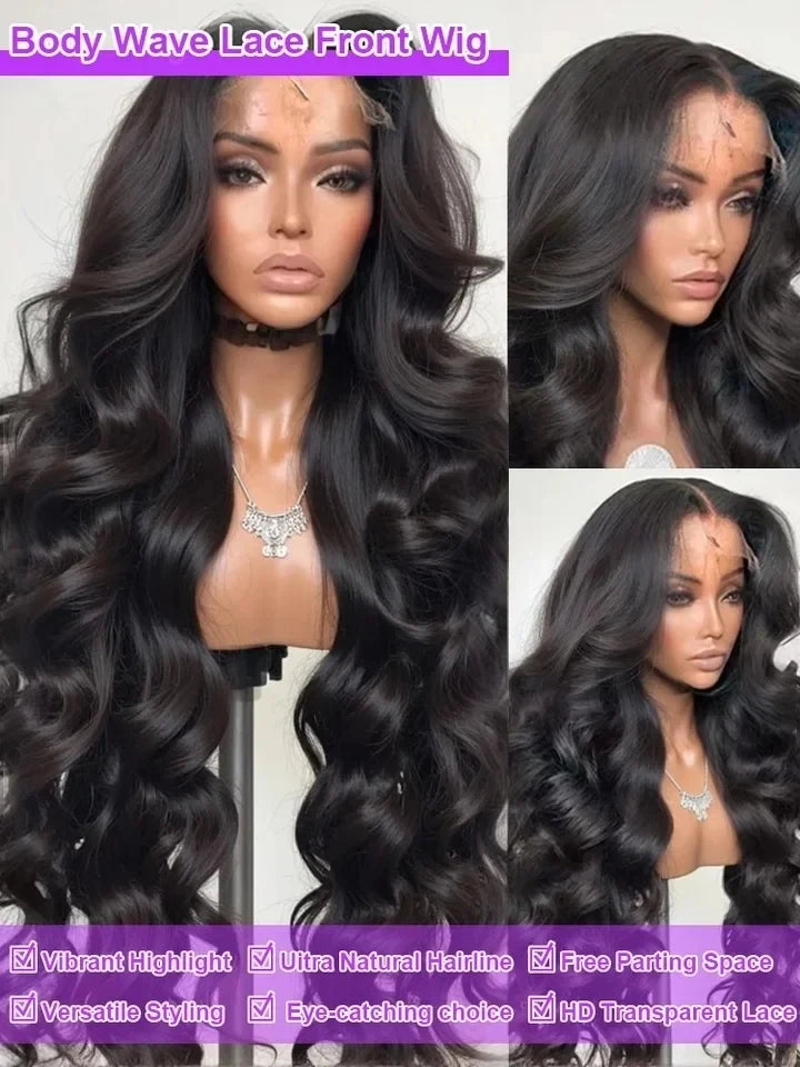 Perruque Lace Front 13x4, densité 200, ondulée, brésilienne, sans colle, noire, 13x6, transparente HD, cheveux humains