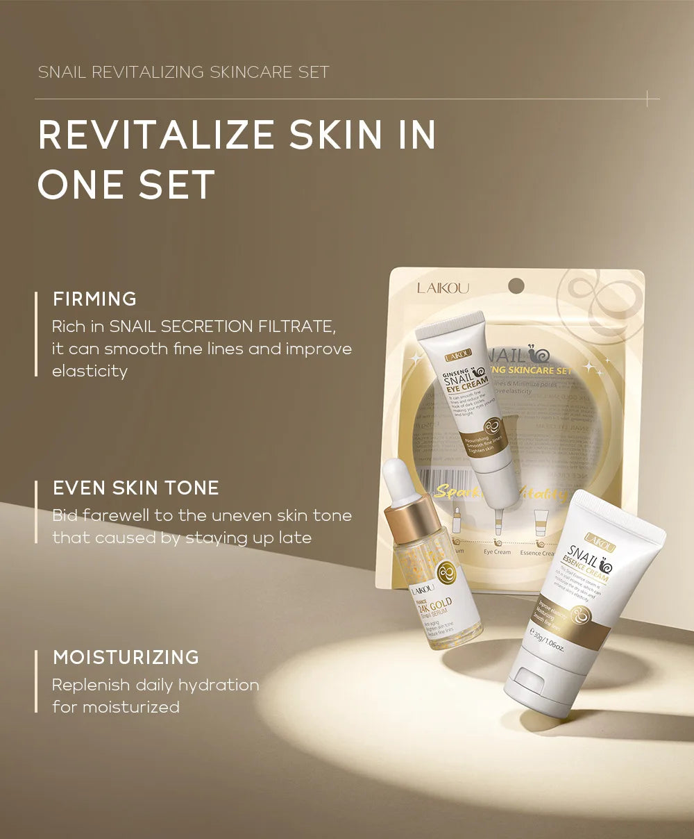 Set de 3 piezas LAIKOU Vitamina C 24K Golden Sakura Kit de cuidado facial Crema facial Sérum Crema para ojos Hidratante Antiarrugas