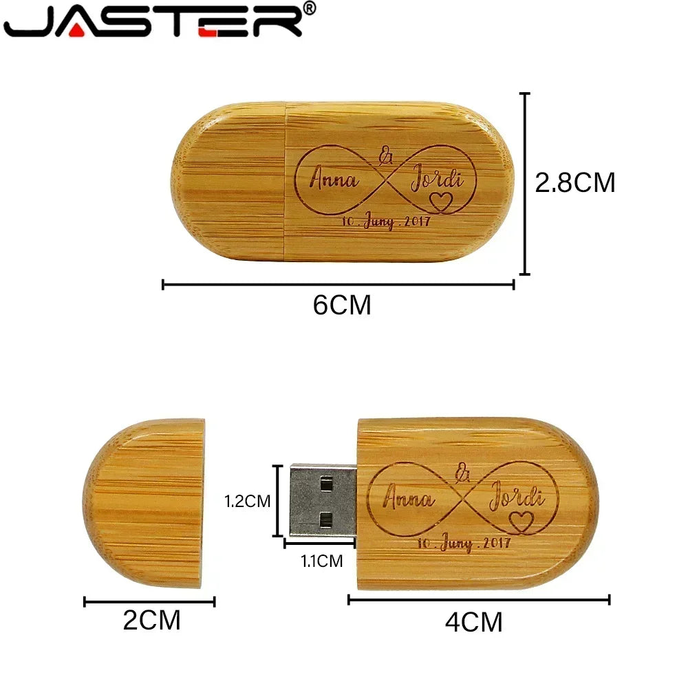 JASTER Lot de 10 clés USB 2.0 en bois (logo personnalisable) - 4 Go, 8 Go, 16 Go, 32 Go, 64 Go, 128 Go - Cadeau de mariage