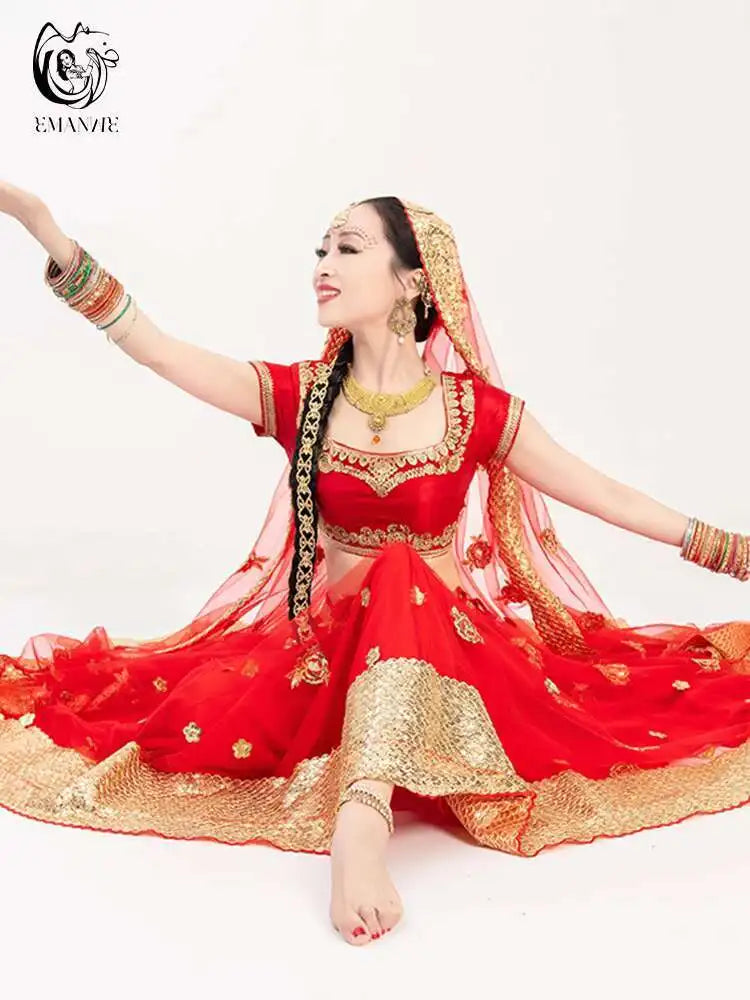 Yiman Exotic Indian Dance Dress Ethnic Style Female Photo Belly Dance Sari Top Big Swing Skirt Lengha Set