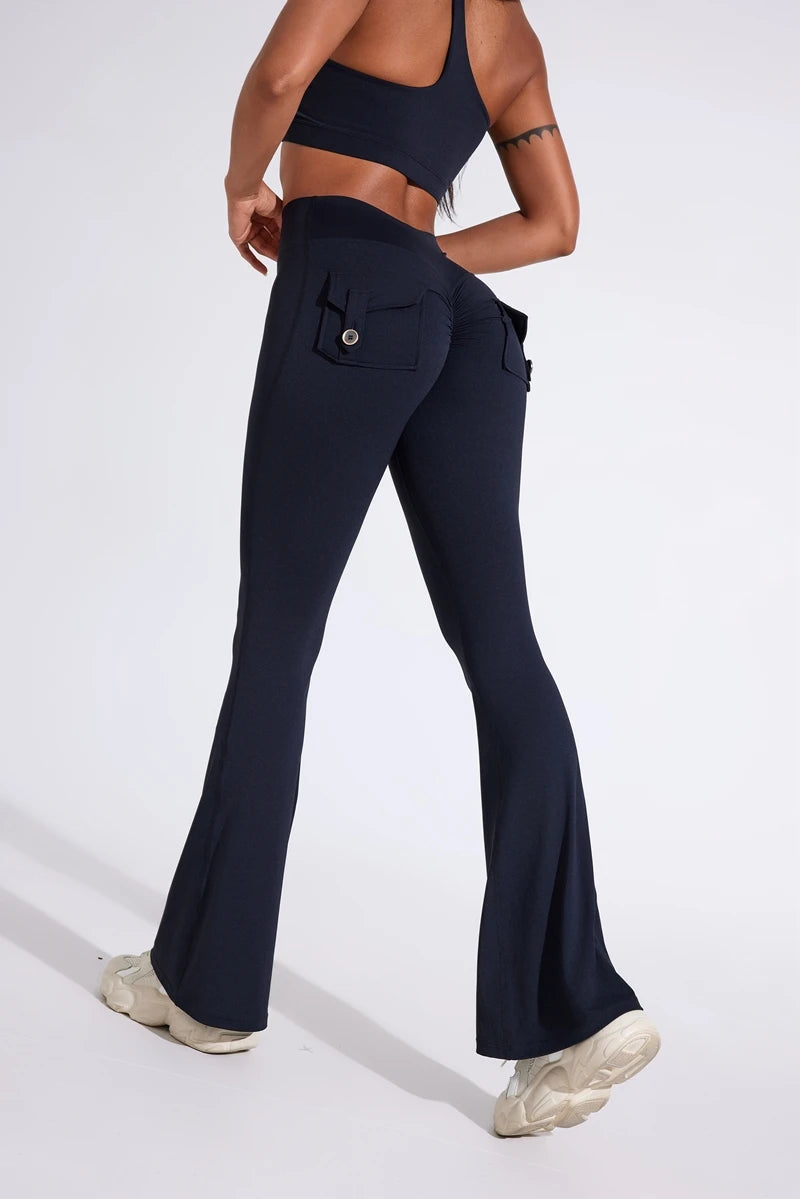 Pantalon de yoga taille haute à poches pour femme DIAS FIT JOY, effet push-up, séchage rapide, idéal pour la course, le sport et la salle de gym.