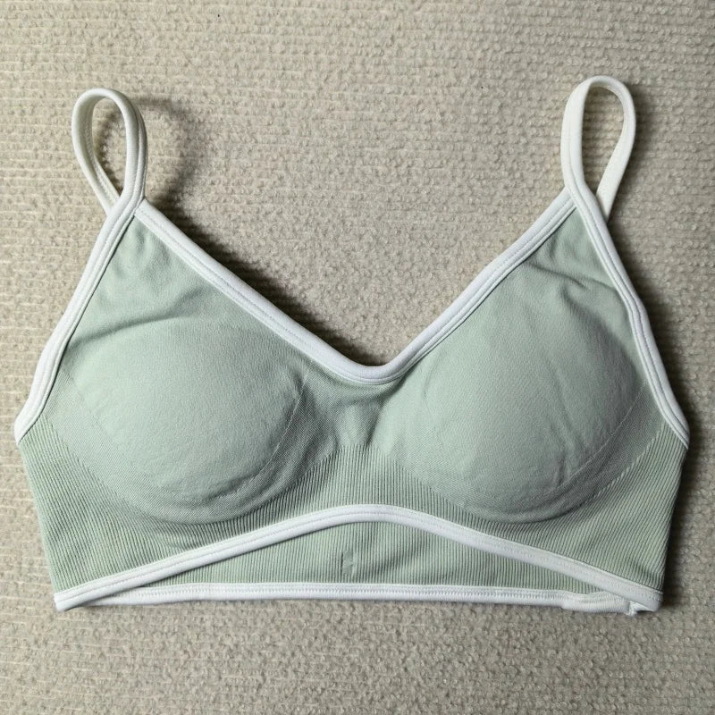 TEVEO Women's Backless Knitted Sports Bra Solid Color Summer Gym Fitness Top with Chest Cushion Sexy Suspender Yoga Bra