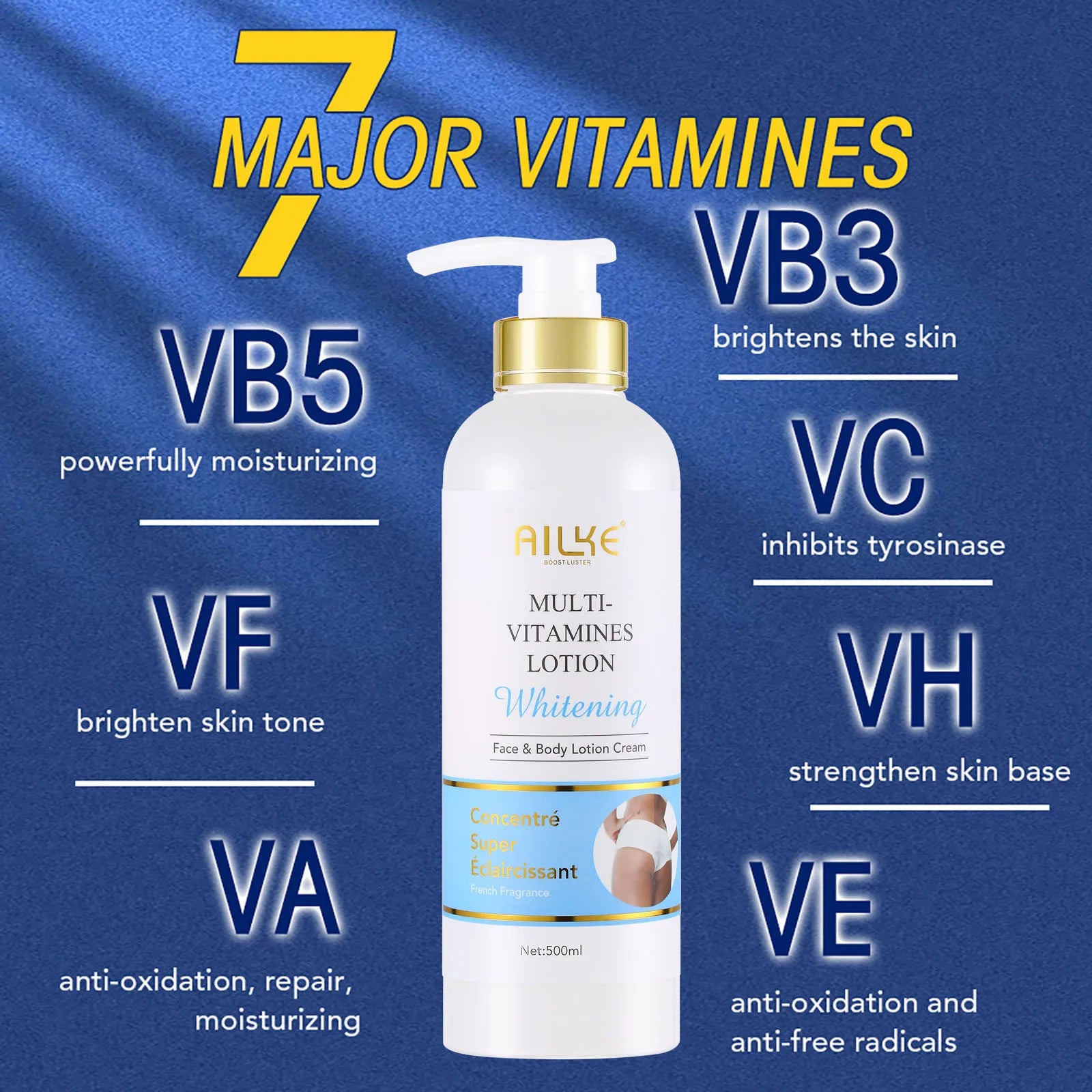 Kit de soins éclaircissants multivitaminés naturels AILKE : hydrate, unifie le teint, atténue les taches brunes et blanches, nettoie et lisse la peau.