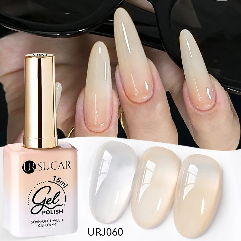 Vernis gel semi-permanent UR SUGAR 15 ml, couleur blanc laiteux translucide, effet gelée, UV, semi-permanent, pour nail art, à dissoudre. Dernière tendance.