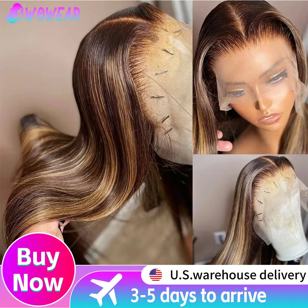 38 Inch Straight Human Hair Wigs Highlight Wig Human Hair 13x6 Hd Lace Frontal Wig Straight Wig 13x4 4/27 Honey Blond Ombre Wig