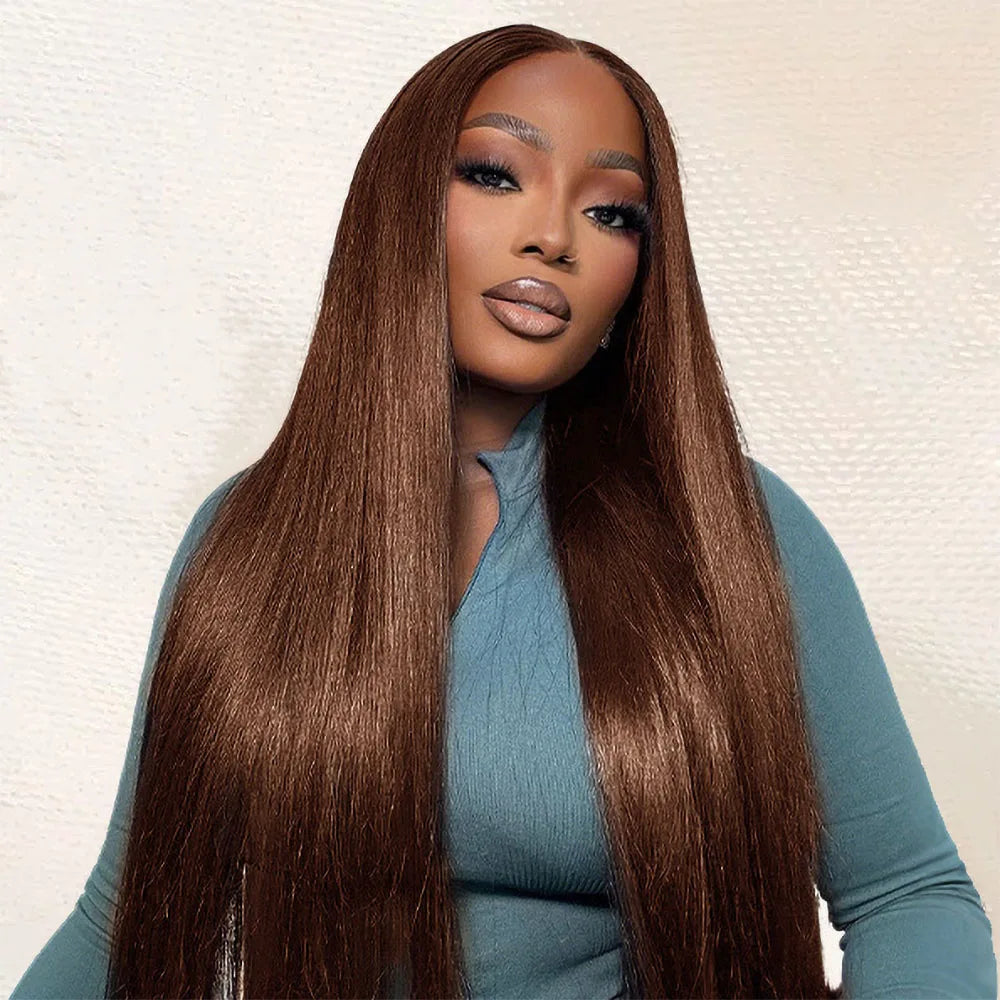 Perruque Lace Front HD Chocolat Brun Os Lisse 13x4 13x6, 38 pouces, Cheveux Humains Pré-épilés, Couleur #4