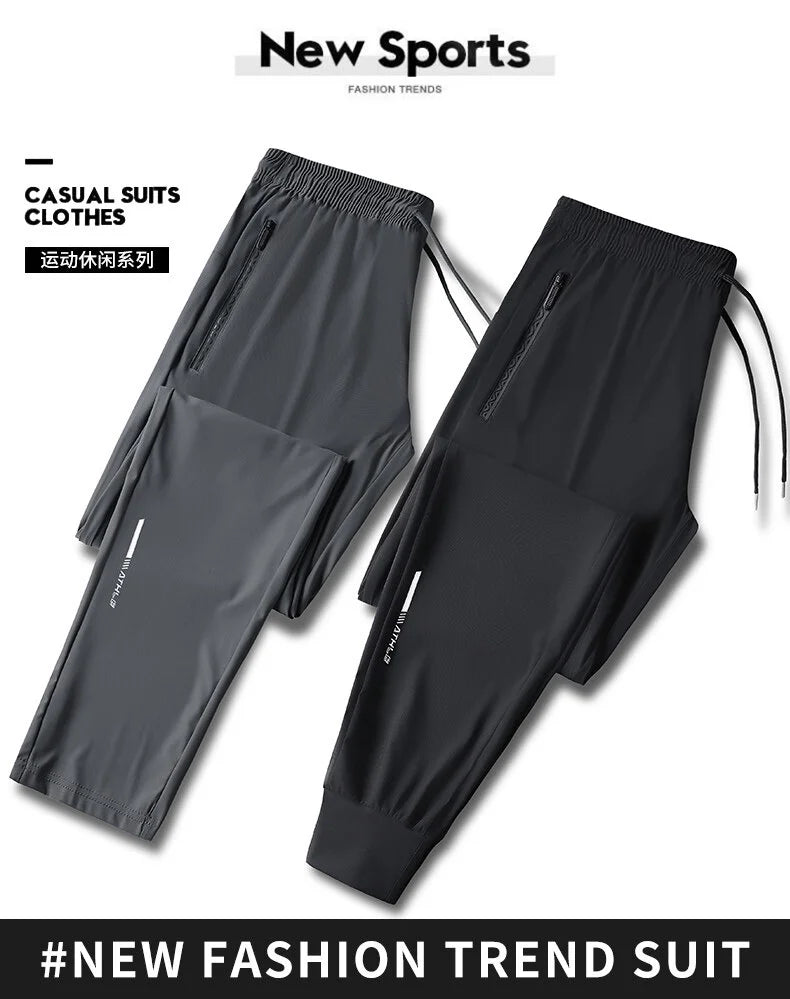 High Quality Ice Silk Pants For Men's Summer Slim Casual New Loose High Elasticity Quick Drying Outdoor Running Casual Pants