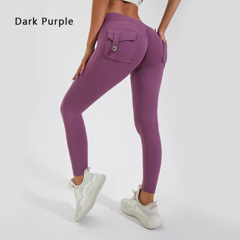 Pantalon de yoga en nylon DIAS FIT JOY, avec poches arrière, effet push-up, respirant et sans coutures apparentes.