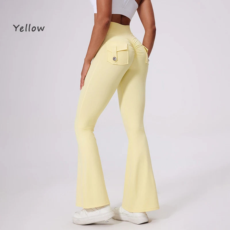 Pantalon de yoga taille haute à poches pour femme DIAS FIT JOY, effet push-up, séchage rapide, idéal pour la course, le sport et la salle de gym.