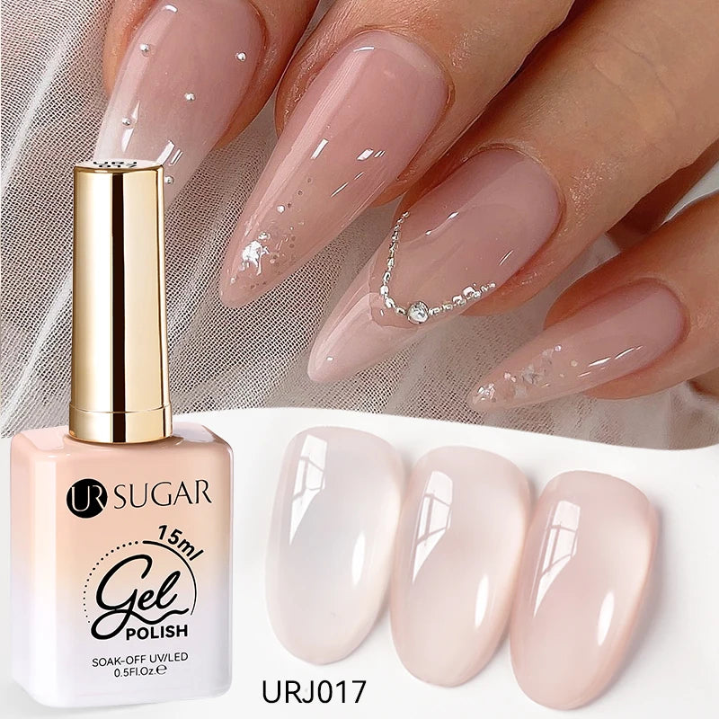 Vernis gel semi-permanent UR SUGAR 15 ml, couleur blanc laiteux translucide, effet gelée, UV, semi-permanent, pour nail art, à dissoudre. Dernière tendance.
