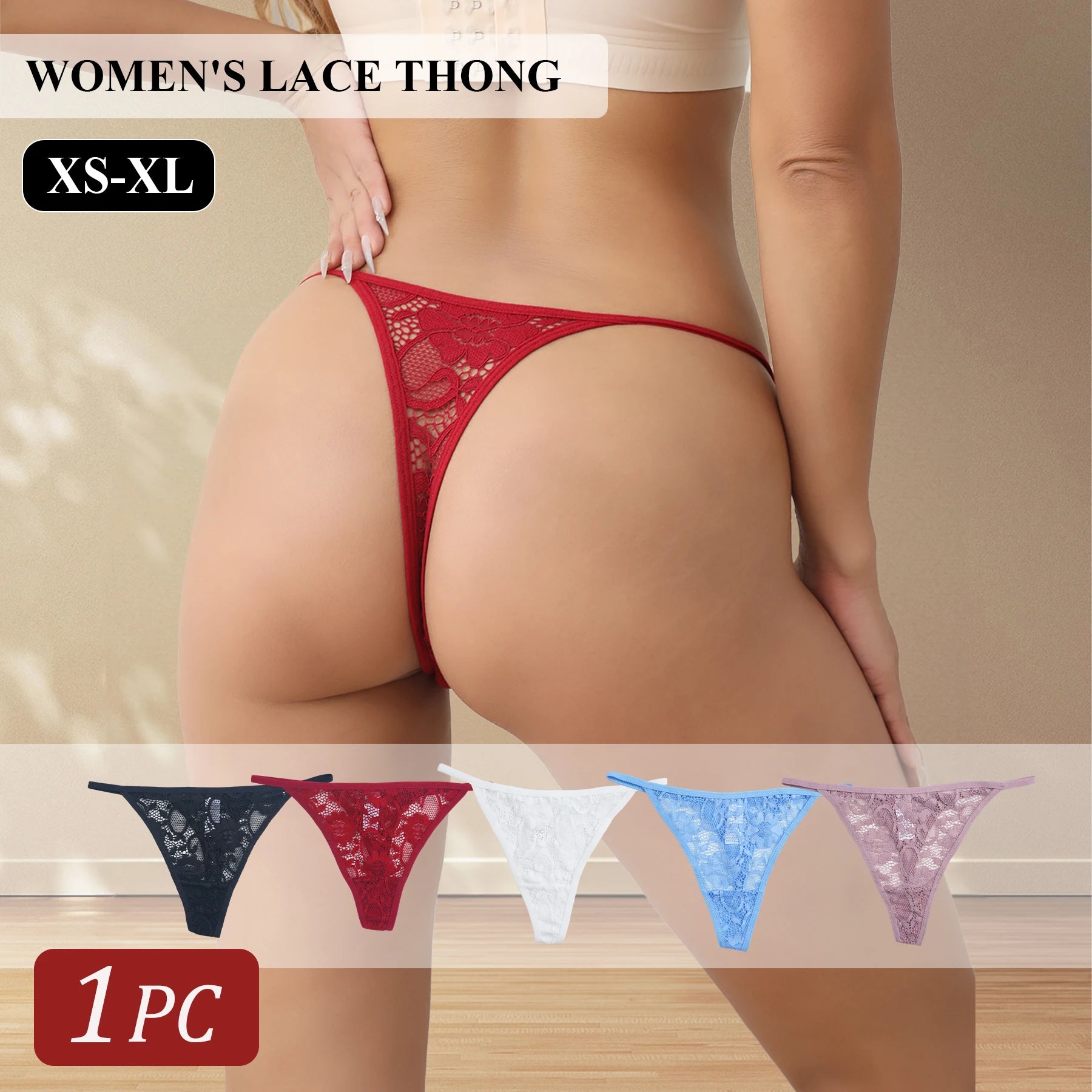 String sexy en dentelle semi-transparente, ultra-fin, taille basse, dos en T, 1 pièce, pour femme, tailles XS à XL.