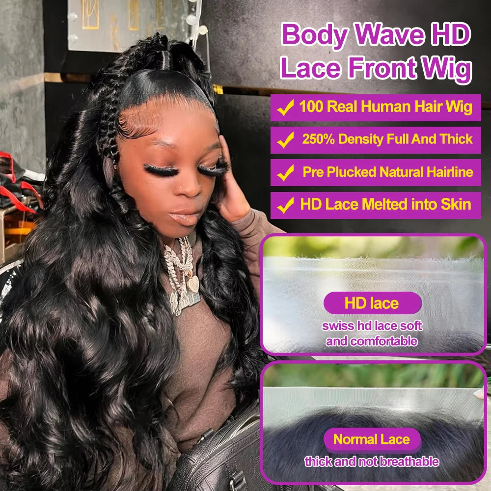 Perruques en cheveux humains pour femmes, 40 à 50 pouces, 13x4 ou 13x6, ondulées, avec lace frontale HD, sans colle, pré-épilées, densité 300 %.