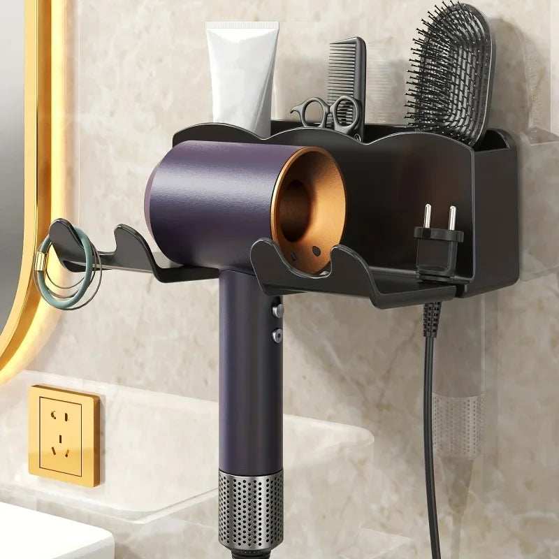 1 support de rangement pour sèche-cheveux, fixation murale non perforée pour salle de bain, rangement pour conduit d'aération de salle de bain