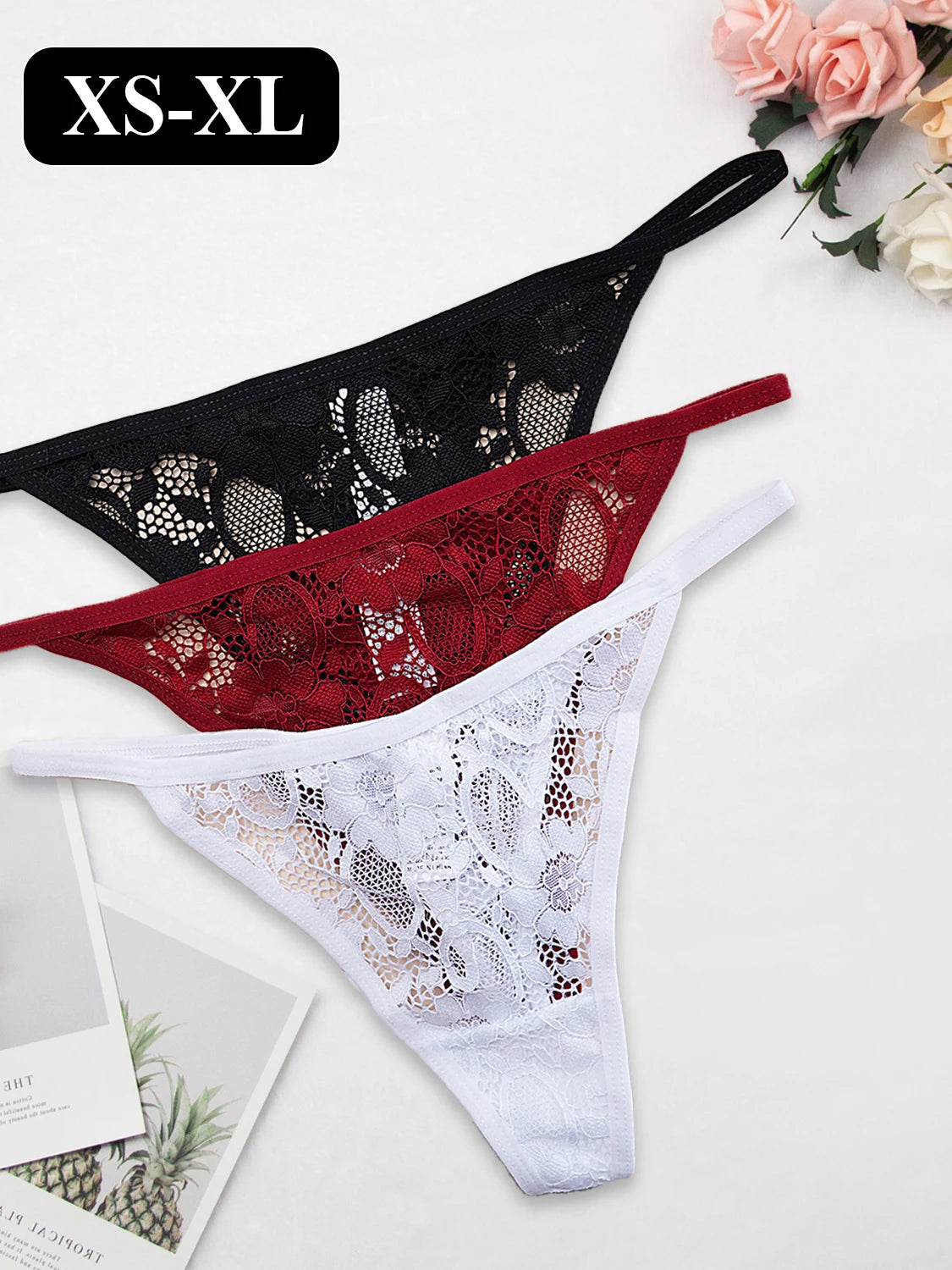 String sexy en dentelle semi-transparente, ultra-fin, taille basse, dos en T, 1 pièce, pour femme, tailles XS à XL.