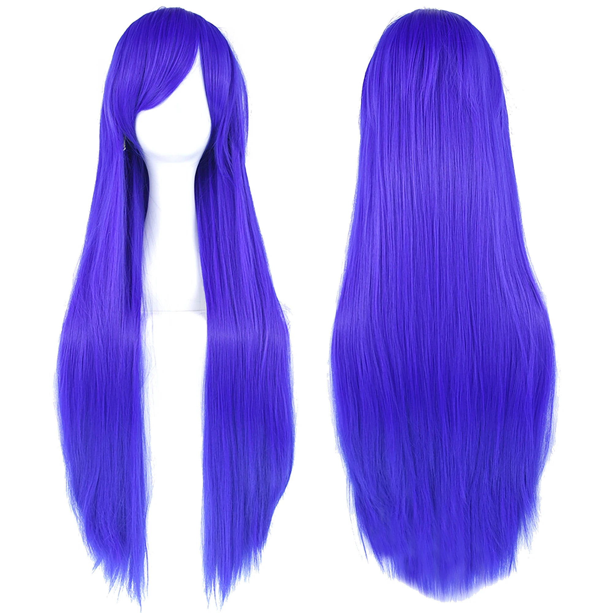 Perruque synthétique Soowee de 80 cm de long, blanche et violette, idéale pour le cosplay, les fêtes et les coiffures noires. Cheveux raides. Postiche pour femme.