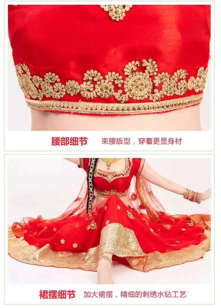 Yiman Exotic Indian Dance Dress Ethnic Style Female Photo Belly Dance Sari Top Big Swing Skirt Lengha Set