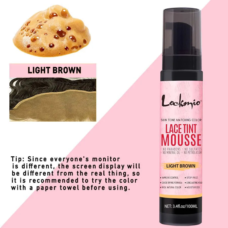 LOCKMIO Natural Lace Tint Spray Dyed Foam Mousse for Women 100ML Wigs Mesh Skin-fitting Invisible Colorant Cosplay Wig Dye Mist
