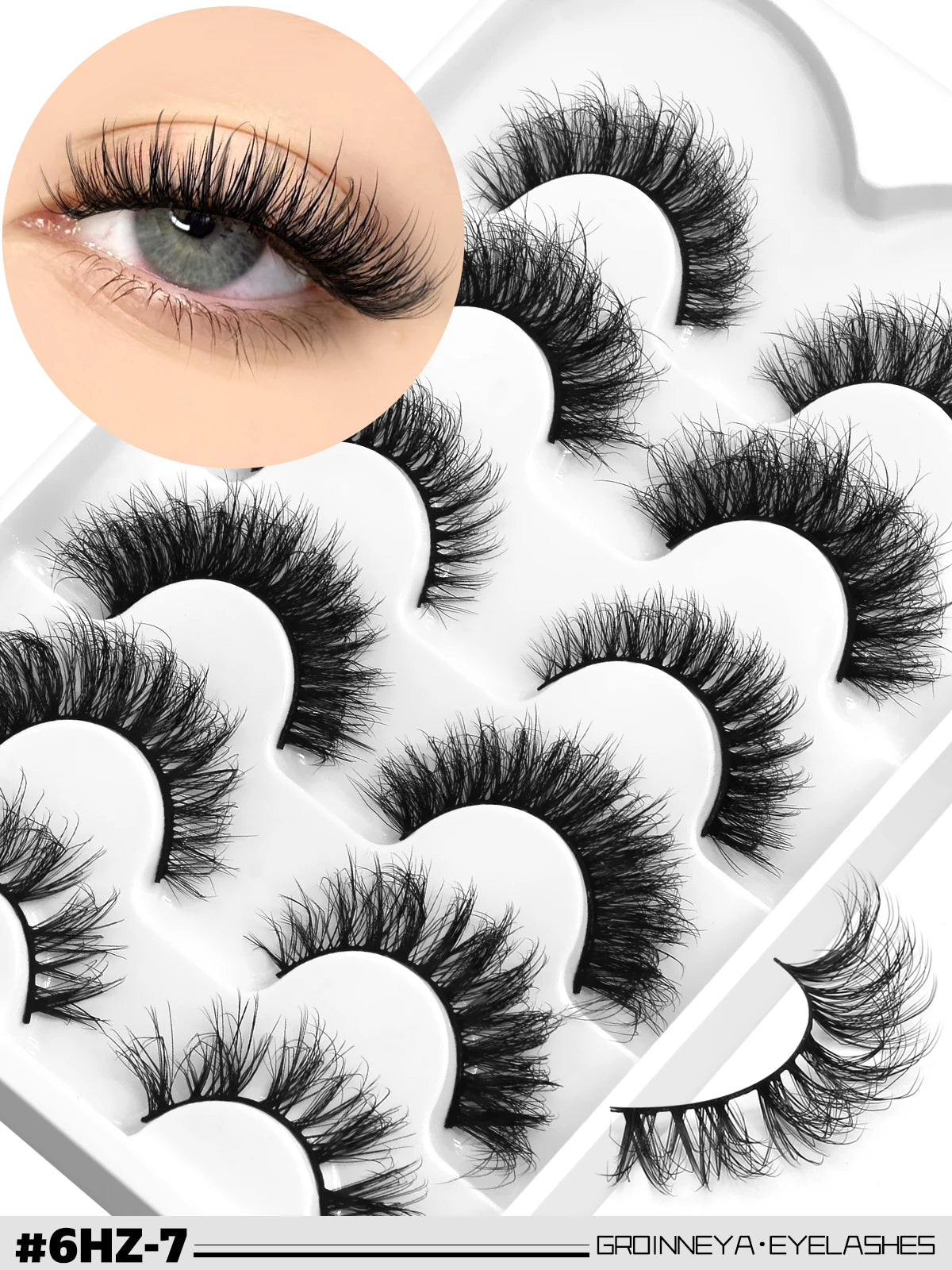 Cils en vison 3D GROINNEYA, effet chat, volume léger et vaporeux, effet naturel et aérien, bande flexible et légère
