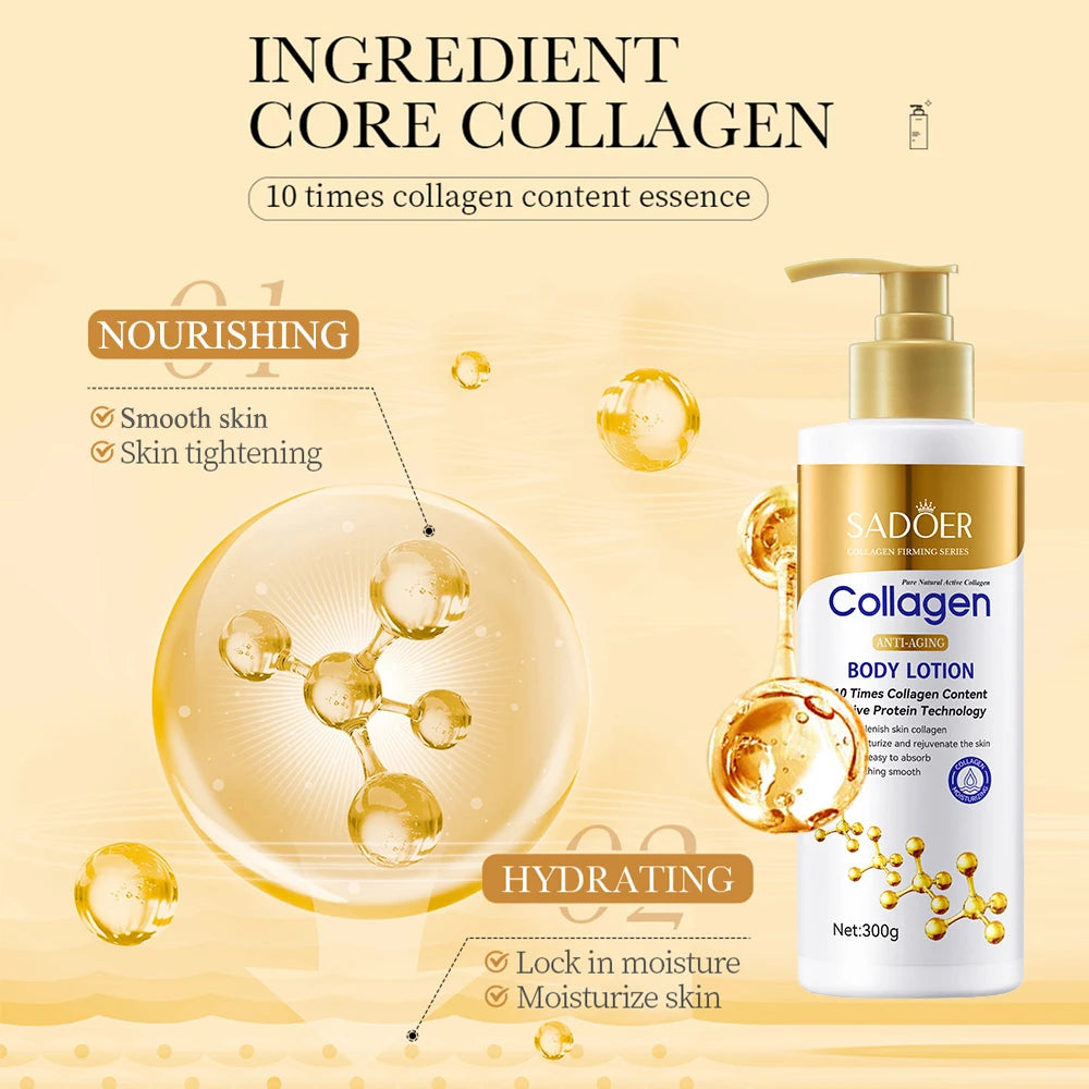 Lotion corporelle au collagène pour raffermir et hydrater la peau - Soin hydratant intense anti-âge pour peaux sèches et relâchées, nourrissante 300 g/pièce