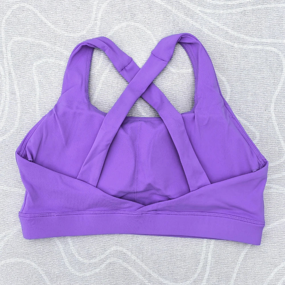 Solid Color Tight Comprehensive Training Women Fitness Bra Cross Back Yoga Underwear Gym Sport Top Hollow Back Push Up Chest Pad