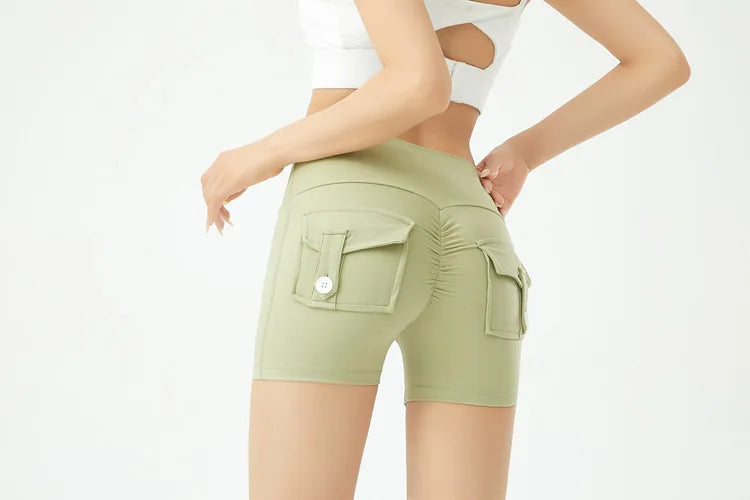 Short de fitness Peach Butt pour femme, pantalon cargo trois-quarts à séchage rapide avec poche, legging de yoga gainant pour l'été