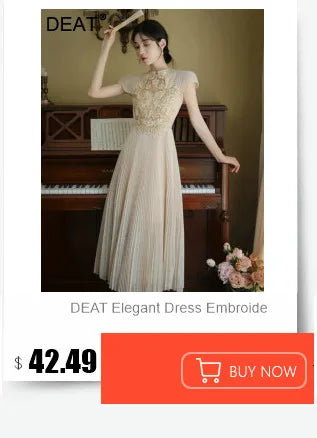 DEAT Elegant Dress O-neck Embroidery Gauze Patchwork A-line Solid Women's Evening Party Dresses 2026 Spring New Fashion 35Z927