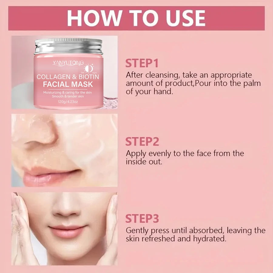 Masque peeling au collagène, Masque enveloppant au collagène et à la biotine jour et nuit, Hydratation intense, Crème masque de nuit.