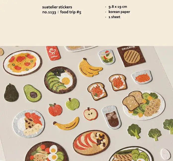 Suatelier Foods Stickers Aesthetic Scrapbooking Cute Junk Journal Ephemera Korean Deco Sticker Planner Diary DIY Craft Supplies