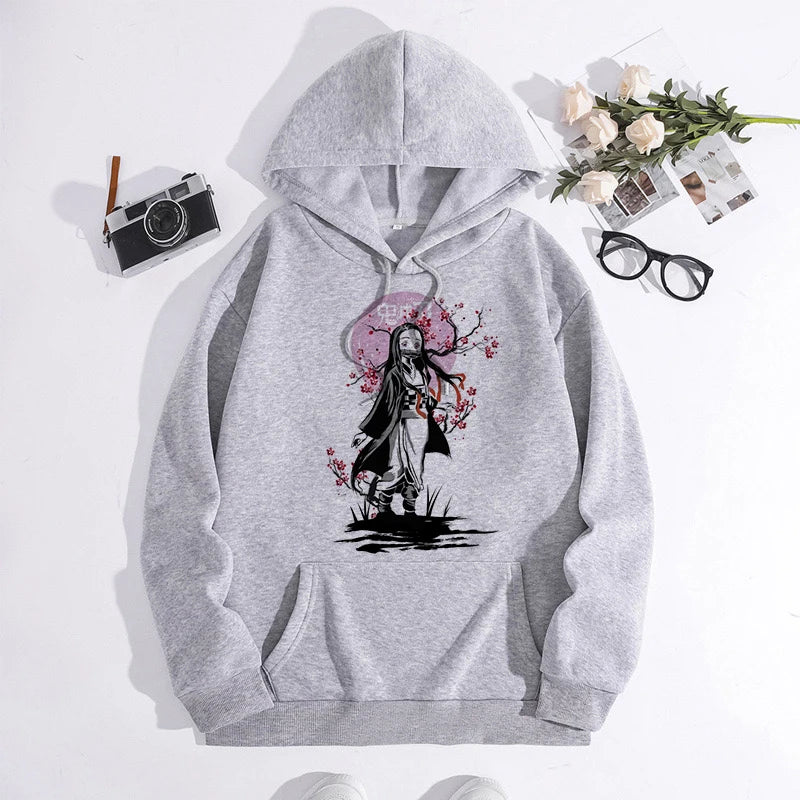 Japanese Anime Demon Slayer Hoodie Unisex Kamado Tanjirou Graphic Sweatshirts Greys Y2k Harajuku Fashion Cartoon Pullover Winter
