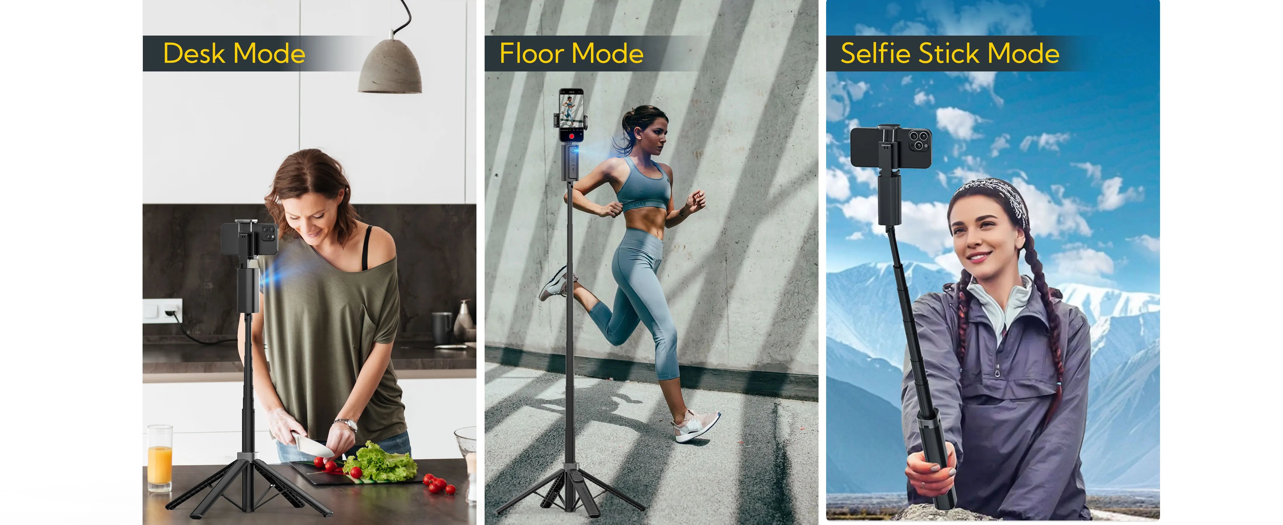 Perche à selfie portable AOCHUAN Smart M3 équipée d'un suivi IA et d'une rotation à 360° sans angle mort pour les photos sur smartphone