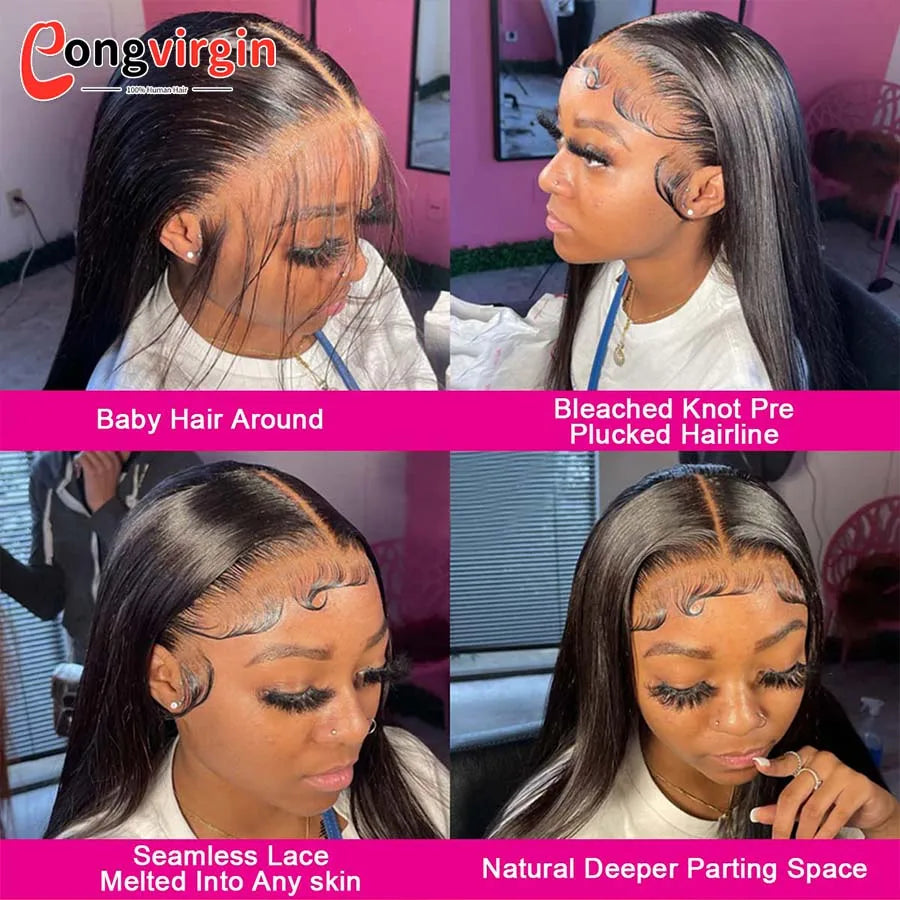 Perruque 5x5 sans colle, cheveux humains, prête à porter, dentelle prédécoupée, perruque lisse à lace front pour femmes