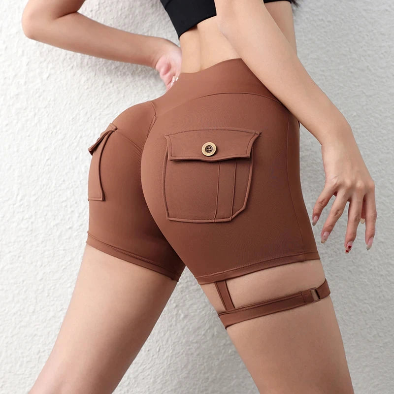 Short de fitness Peach Butt pour femme, pantalon cargo trois-quarts à séchage rapide avec poche, legging de yoga gainant pour l'été
