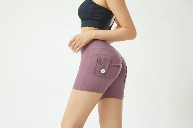 Short de fitness Peach Butt pour femme, pantalon cargo trois-quarts à séchage rapide avec poche, legging de yoga gainant pour l'été