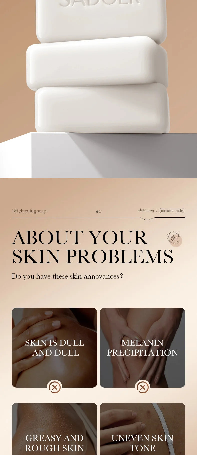 Savon visage moussant SADOER à la niacinamide et à l'arbutine, hydratant, éclaircissant et nettoyant en profondeur pour le corps et le visage. Savon artisanal.