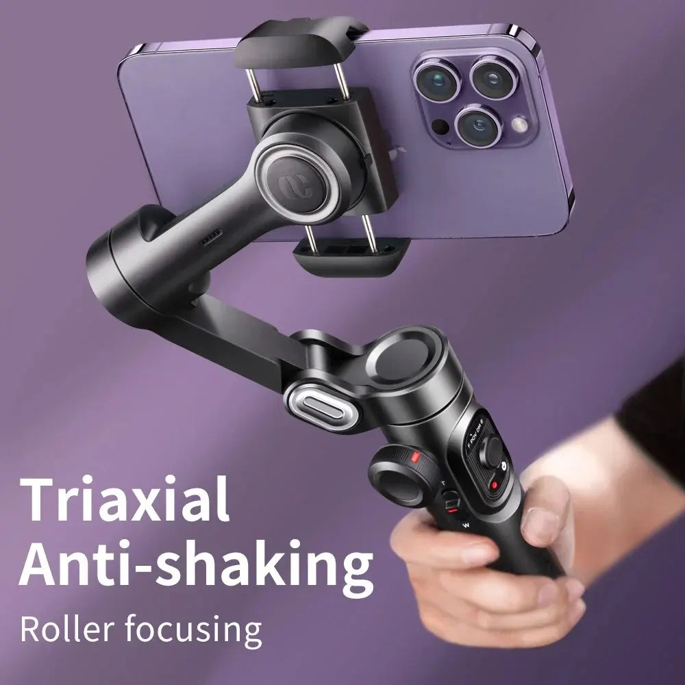 Stabilisateur à cardan 3 axes pour smartphone, pliable, portable, pour l'enregistrement vidéo, les vlogs et les appareils Android. Stabilisateur anti-tremblement PTZ pour iPhone et Android.