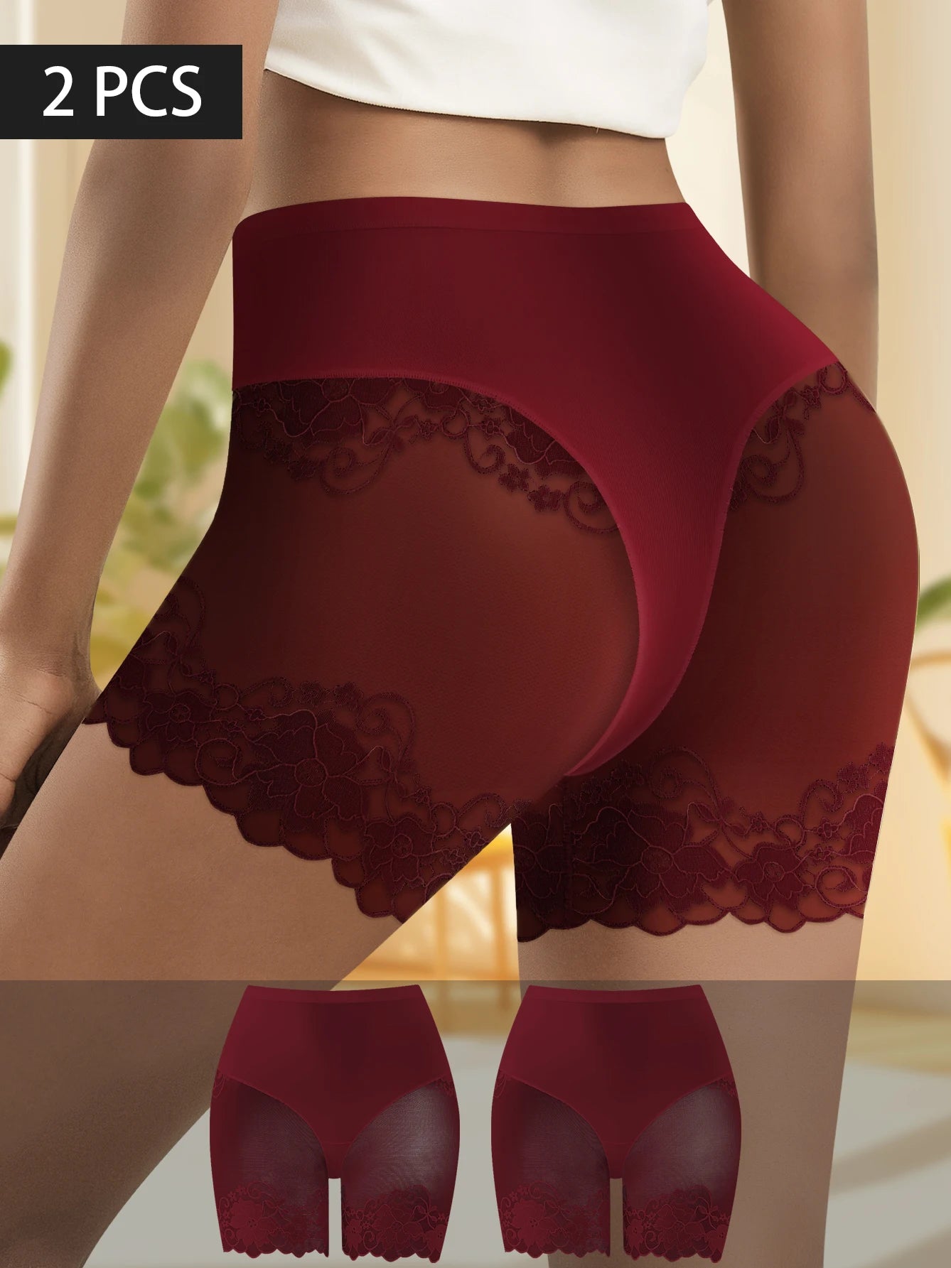 Lot de 2 culottes shorty transparentes pour femmes - Confortables, taille mi-haute, respirantes, ne roulent pas, idéales pour les soirées en amoureux et au quotidien