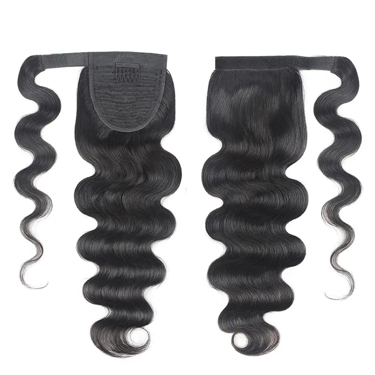 Queue de cheval lisse de 25 à 80 cm, confectionnée à la machine, avec clips magiques, extensions de cheveux humains brésiliens Remy noirs et bouclés.