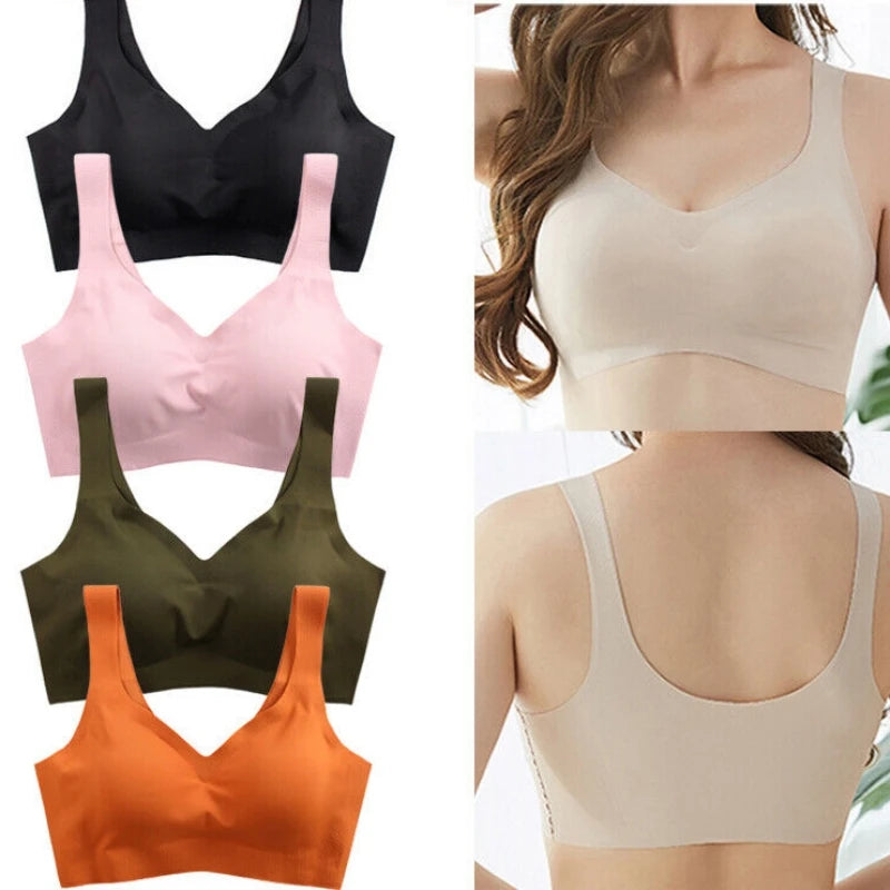 Soutien-gorge sans coutures en soie glacée pour femme (collection 2024), coussinets amovibles, effet push-up, brassière de yoga respirante, sans armatures.