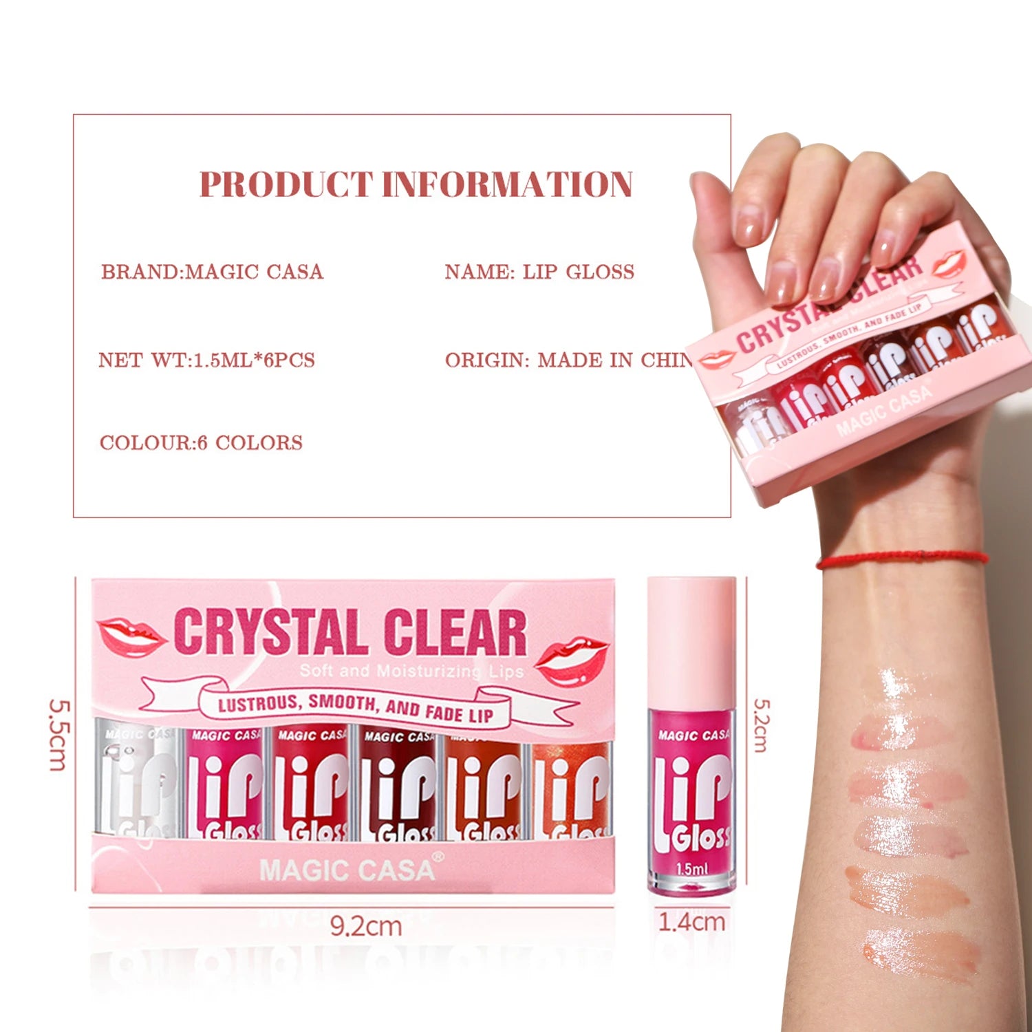 MAGIC CASA Lot de 6 flacons de gel hydratant pour les lèvres, longue tenue, pour des lèvres lisses et brillantes.