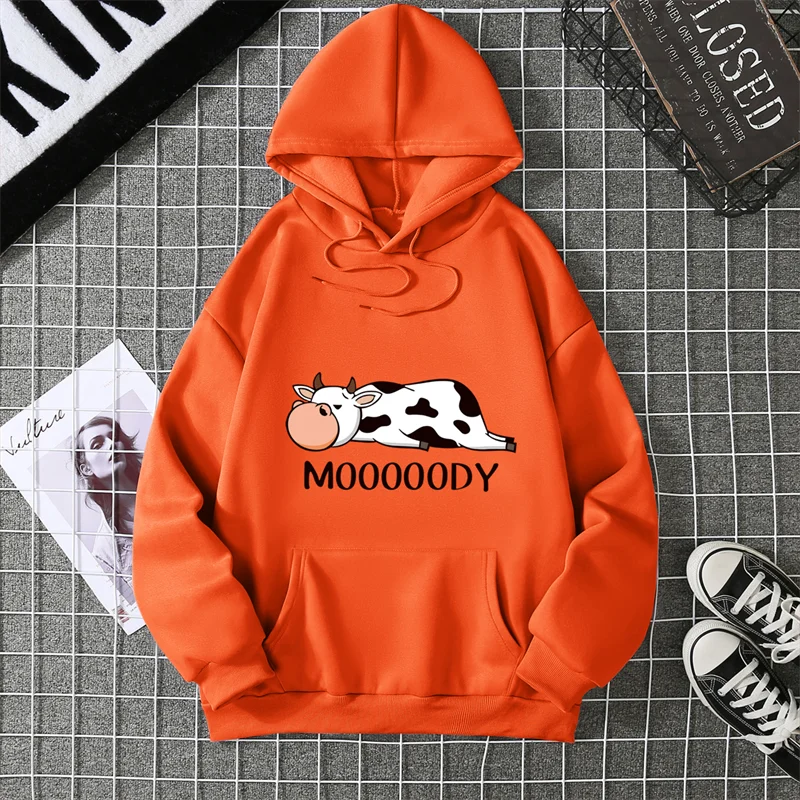 Sweat-shirts à capuche pour femme, imprimé vache tachetée kawaii, respirants, amples et chauds, en polaire, vêtements de sport automne-hiver