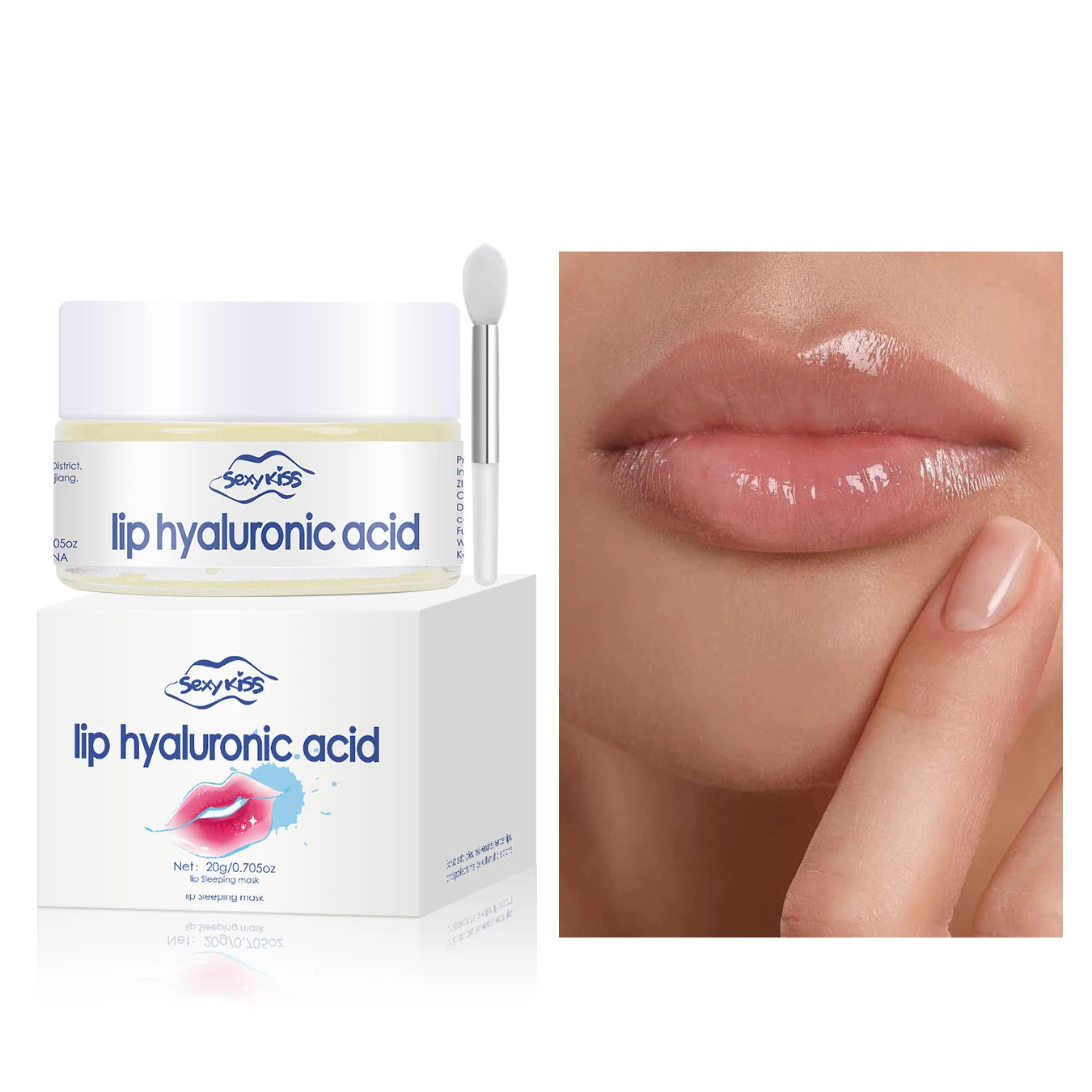 Masque de nuit pour les lèvres à l'acide hyaluronique et au collagène (20 g) : hydratation intense et longue durée, exfoliation, jour et nuit. Idéal comme cadeau.
