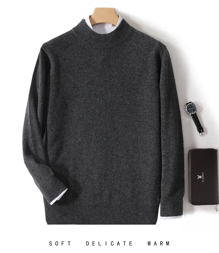 Pull 100 % laine mérinos pour femme, grande taille jusqu'à 5XL, col demi-lune, maille ample, manches longues, finitions cachemire.